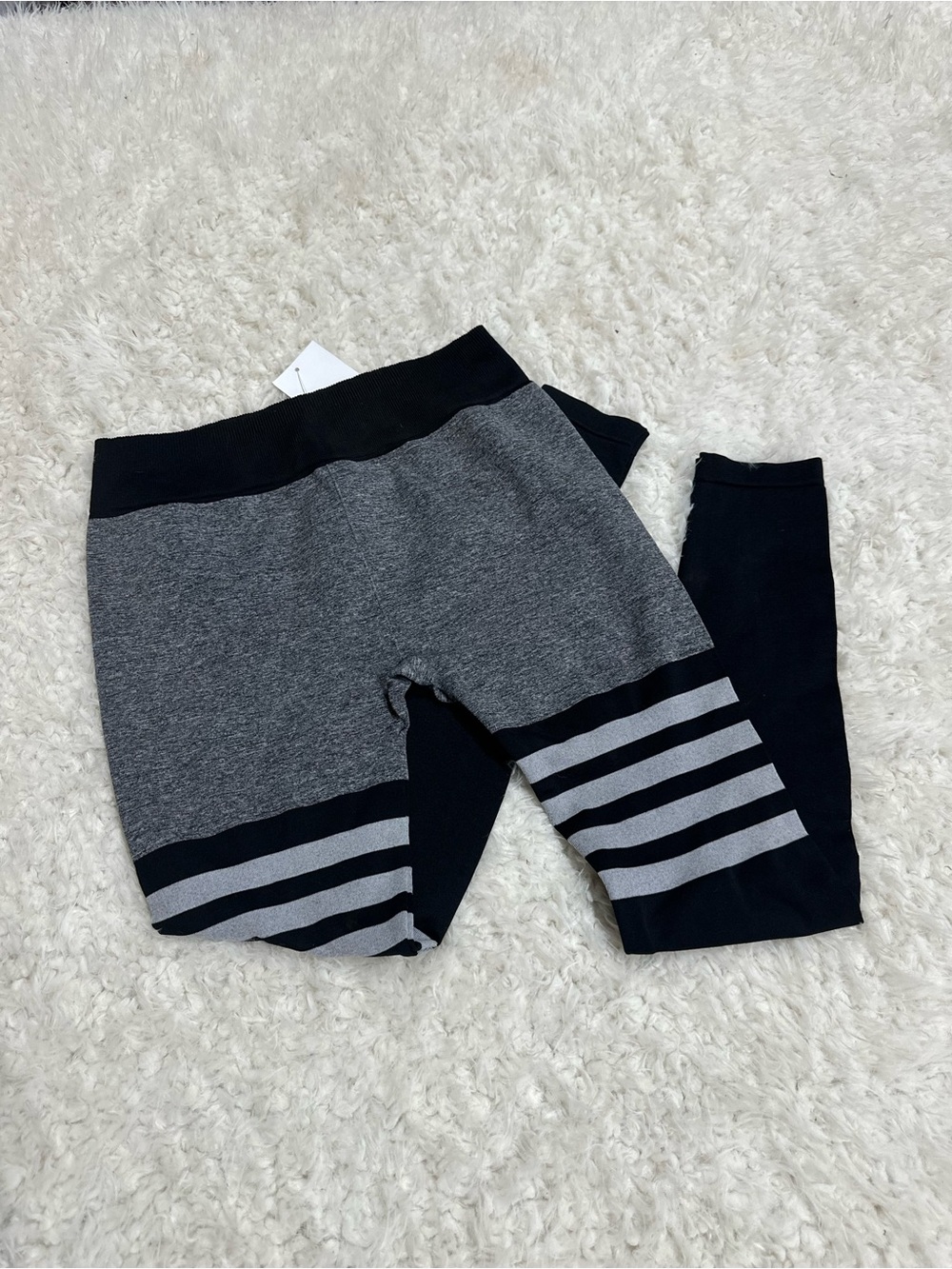 Women's Grey & Black Striped Performance Leggings